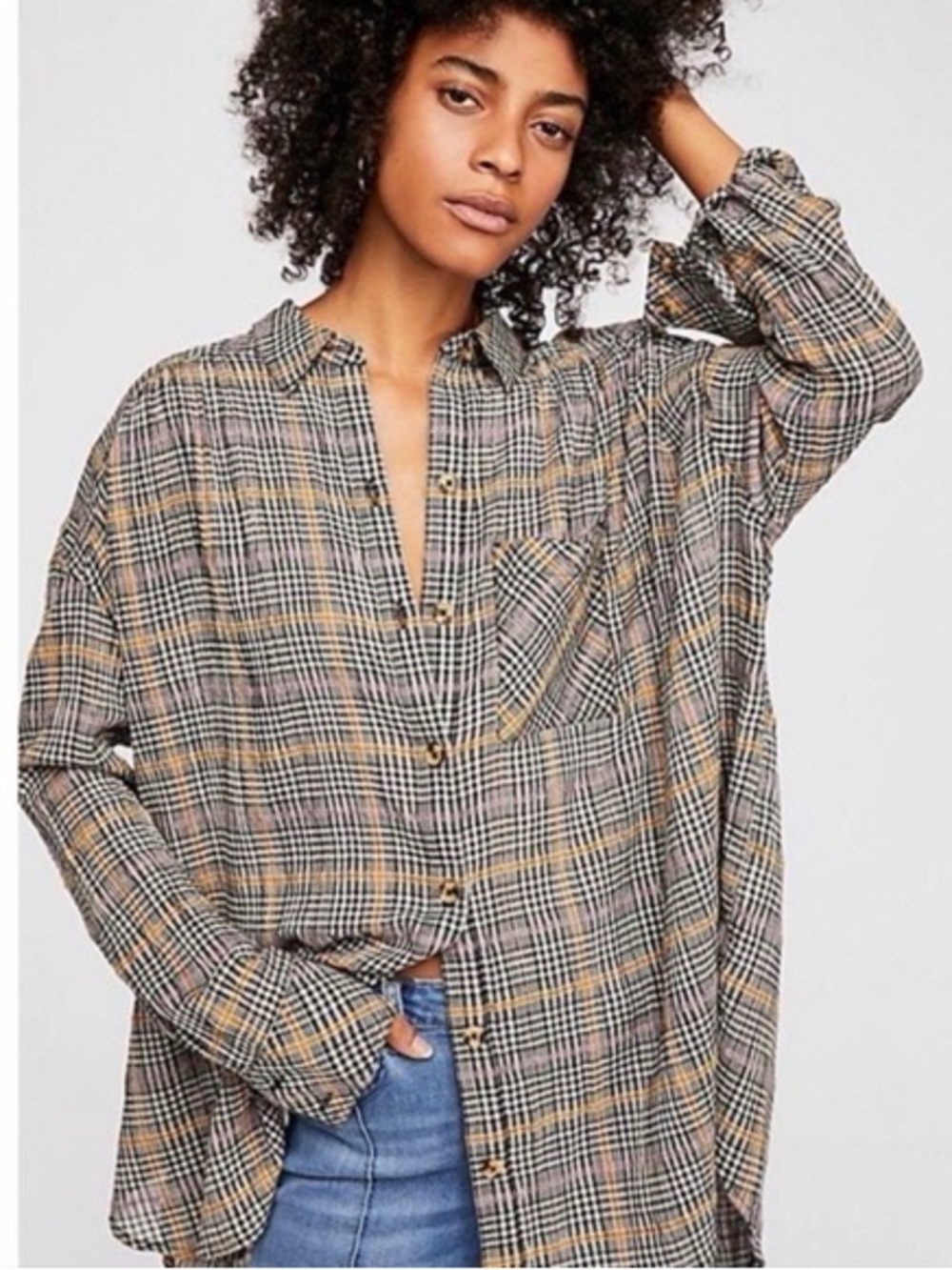 NWOT FREE PEOPLE BREAK MY STRIDE OVERSIZED PLAID BUTTON UP SHIRT | LARGE
